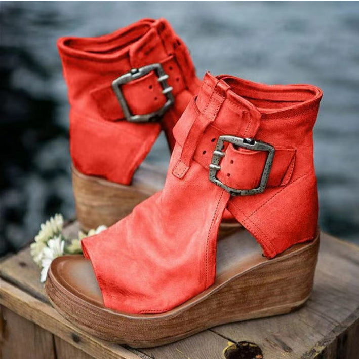 Damen Wedge-Stiefeletten mit modischem Schnallen-Design