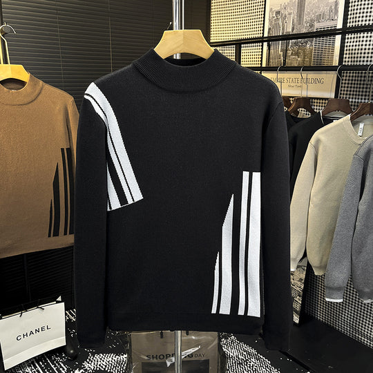 Herren Feinstrick-Pullover mit kurzem Stehkragen und geometrischem Intarsia-Design Shop Nory