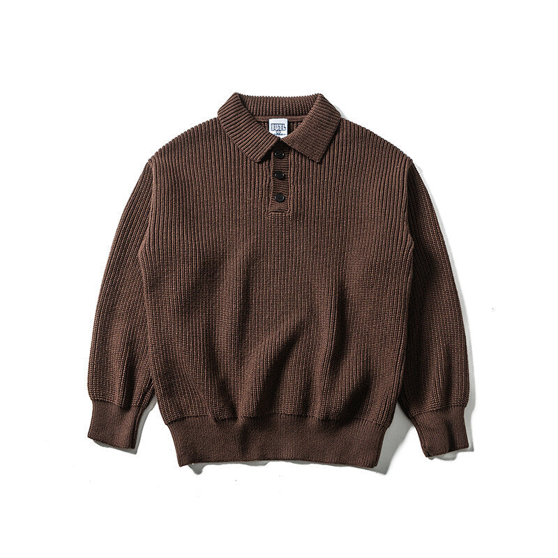 Herren Waffelstrick-Polopullover mit halber Knopfleiste und gerippten Bündchen Shop Nory