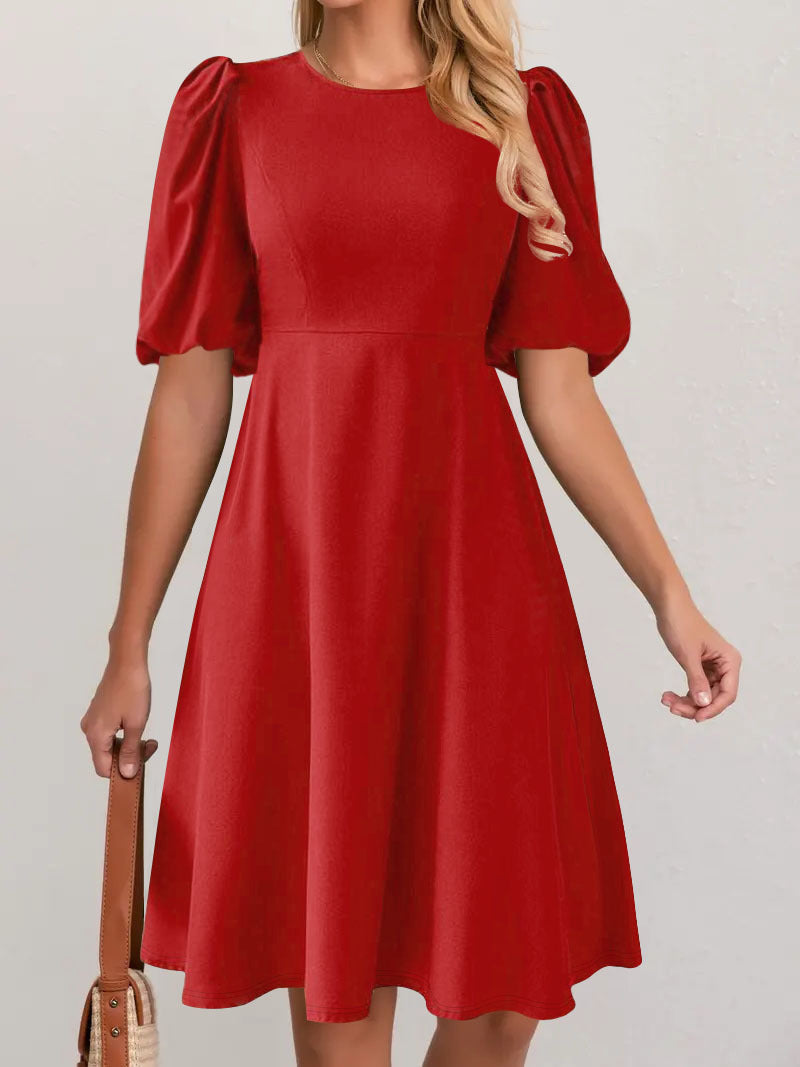 Damen A-Linien Kleid mit voluminösen Puffärmeln