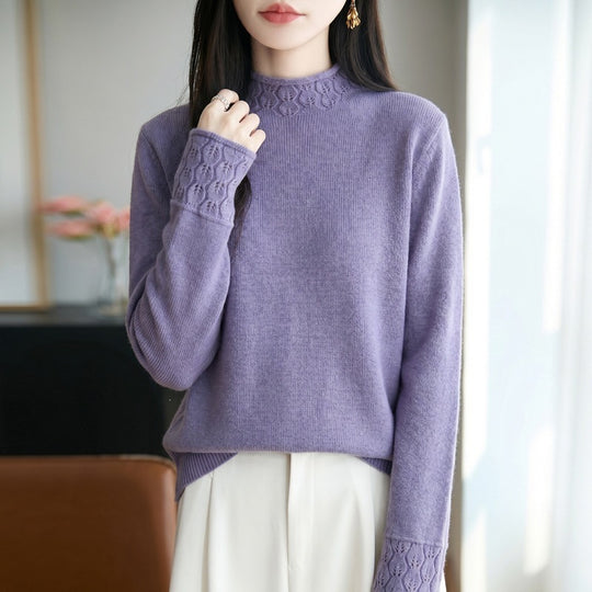 Damen Mockneck-Feinstrickpullover mit Ajour-Detail an Kragen und Bündchen Shop Nory