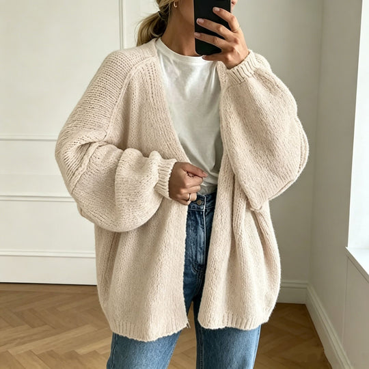 Damen Oversized Grobstrick-Cardigan mit weitem Ärmel Shop Nory
