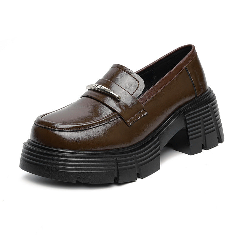 Damen Modische Loafers mit klobigem Absatz und glänzenden Applikationen