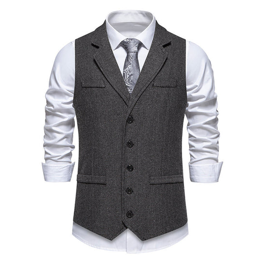 Herren Tweed-Weste mit Fischgrätmuster, Reverskragen und Pattentaschen Shop Nory