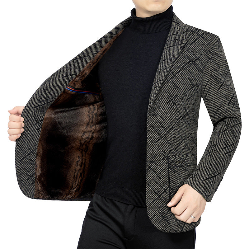 Herren Kariertes Sakko mit wärmendem Kunstfellfutter und schmaler Silhouette Shop Nory