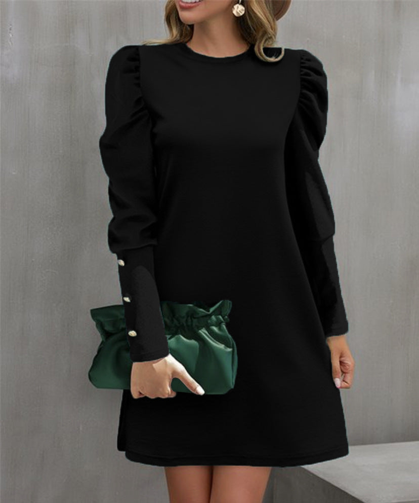 Damen Elegantes A-Linien-Minikleid mit betonten Puffärmeln und Perlenknopf-Ärmelmanschetten Shop Nory
