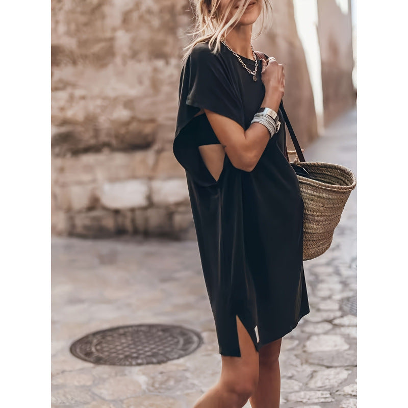 Damen Casual T-Shirtkleid mit seitlichen Schlitzen und lässigem Schnitt Shopnory
