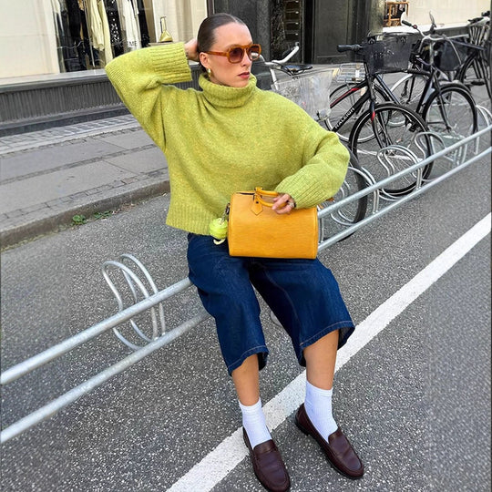 Damen Oversized Rollkragenpullover aus Mohair‑Mix mit überschnittener Schulter Shop Nory
