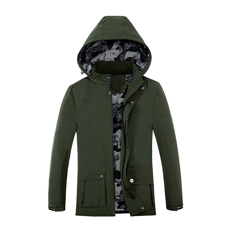 Herren Kapuzen-Parka im Canvas-Utility-Stil mit Camouflage-Innenfutter Shop Nory
