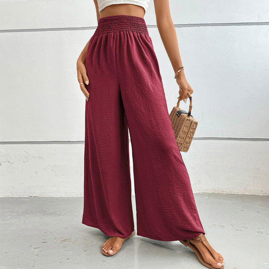 Damen Palazzo-Hose mit hohem, elastischem Rüschenbund und Eingrifftaschen Shop Nory