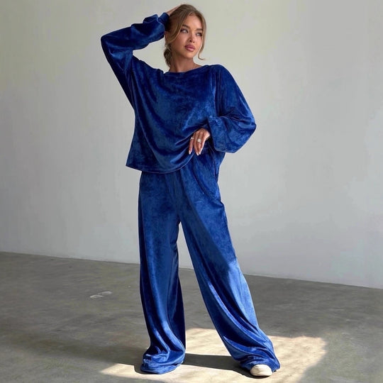 Damen luxuriöses Samt-Relax-Set mit Oversize-Crewneck und hochgeschnittener Gummibund-Jogger Shop Nory