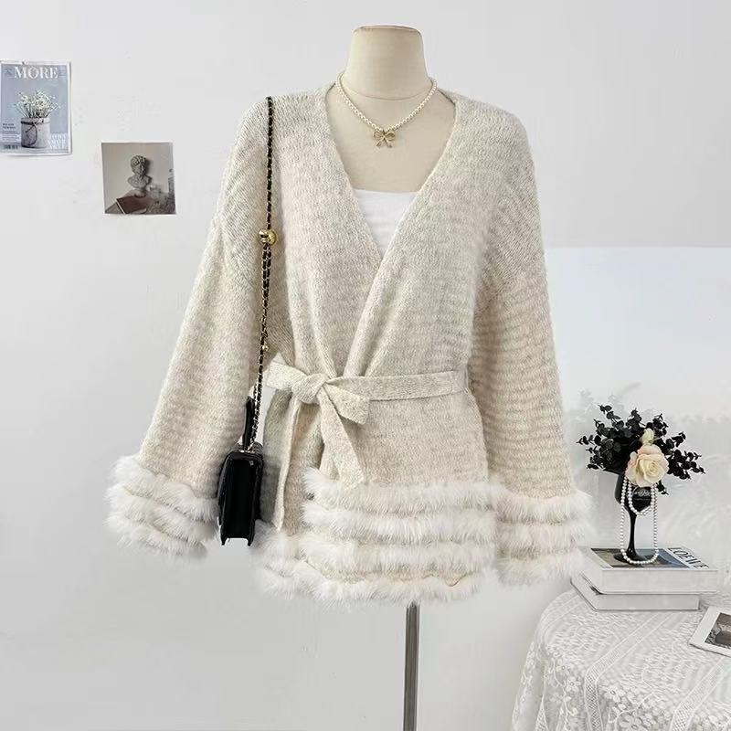 Damen Flauschiger Cardigan mit Kunstfellkragen Shop Nory