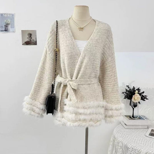 Damen Flauschiger Cardigan mit Kunstfellkragen Shop Nory