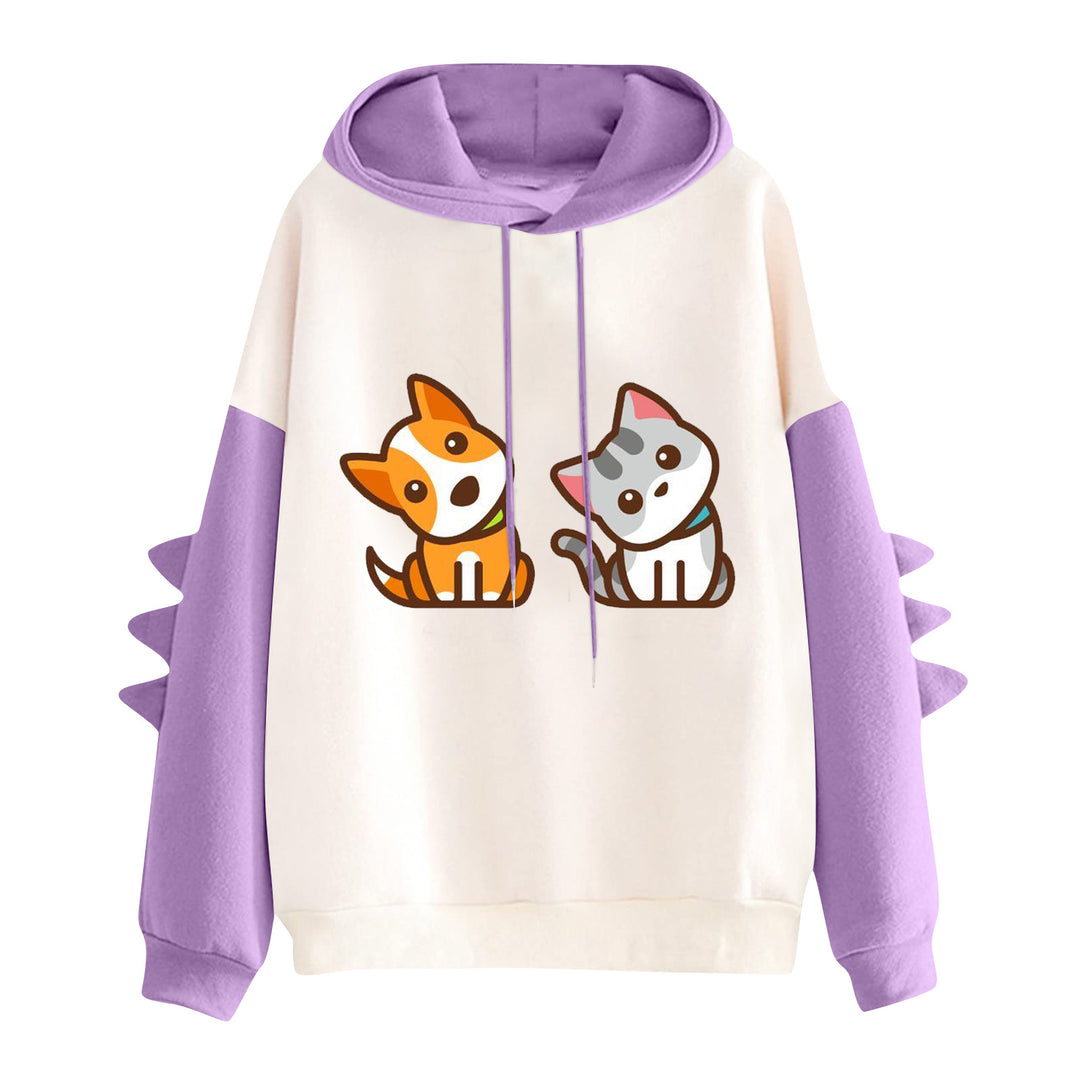 Damen nan Kapuzenpullover mit niedlichem Hunde‑und‑Katzen‑Print und 3D-Stacheln an den Ärmeln Shop Nory