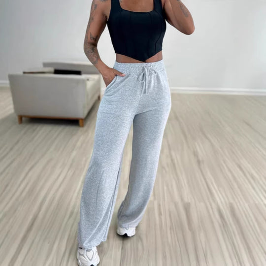 Damen hochgeschnittene Loungehose mit weitem Bein, Kordelzug und Seitentaschen Shop Nory