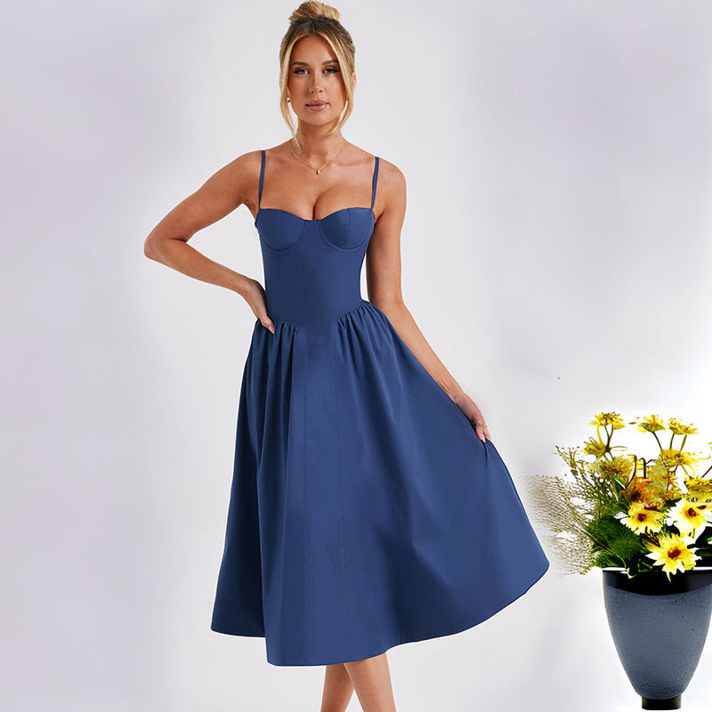 Damen Midikleid mit elegantem Bustier-Oberteil und fließendem Rock