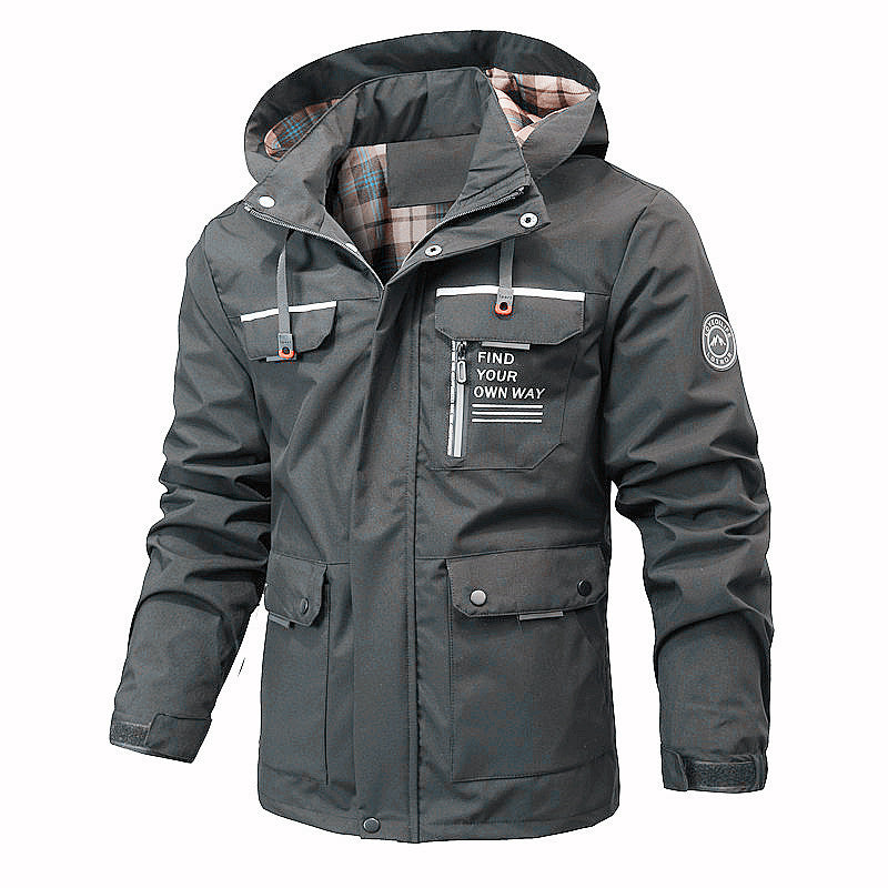 Herren Funktionsjacke mit Kapuze, Utility-Taschen und kariertem Futter Shop Nory