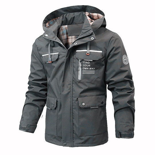 Herren Funktionsjacke mit Kapuze, Utility-Taschen und kariertem Futter Shop Nory