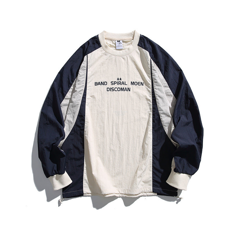 Unisex Weitgeschnittenes Retro-Sportliches Langarmshirt mit Kontrastpaneelen und Kordelzugsaum Shop Nory