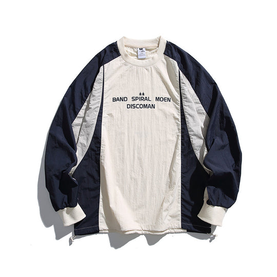Unisex Weitgeschnittenes Retro-Sportliches Langarmshirt mit Kontrastpaneelen und Kordelzugsaum Shop Nory