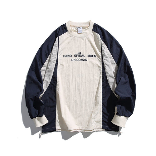 Unisex Weitgeschnittenes Retro-Sportliches Langarmshirt mit Kontrastpaneelen und Kordelzugsaum Shop Nory