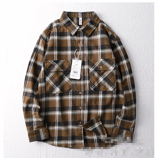 Herren Oversize Kariertes Flanell-Hemdjacke mit aufgesetzten Pattentaschen Shop Nory