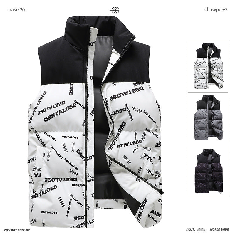 Herren Urban gesteppte Puffer‑Weste mit hohem Kragen, Kontrast-Schulterpartie und Allover‑Logodruck Shop Nory