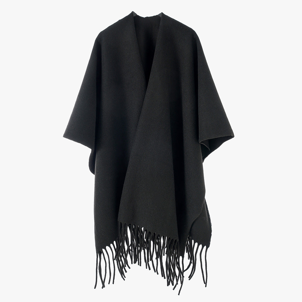 Damen Offener Wollmix-Überwurf im Cape‑Stil mit Fransensaum Shop Nory
