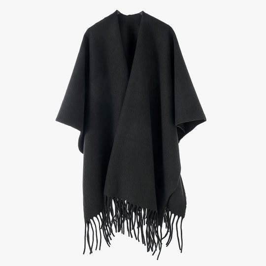 Damen Offener Wollmix-Überwurf im Cape‑Stil mit Fransensaum Shop Nory