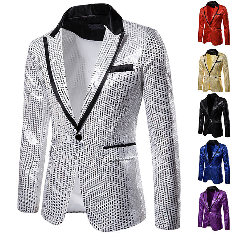 Herren Pailletten-Sakko mit kontrastierendem Revers und taillierter Silhouette Shop Nory