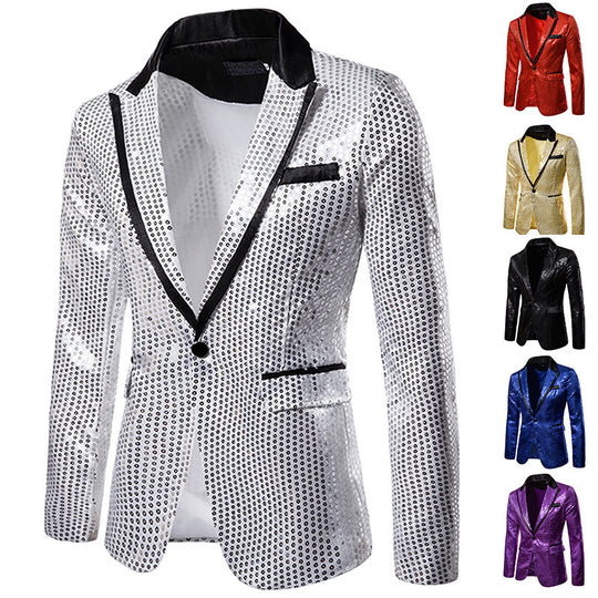 Herren Pailletten-Sakko mit kontrastierendem Revers und taillierter Silhouette Shop Nory