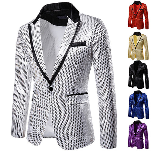 Herren Pailletten-Sakko mit kontrastierendem Revers und taillierter Silhouette Shop Nory