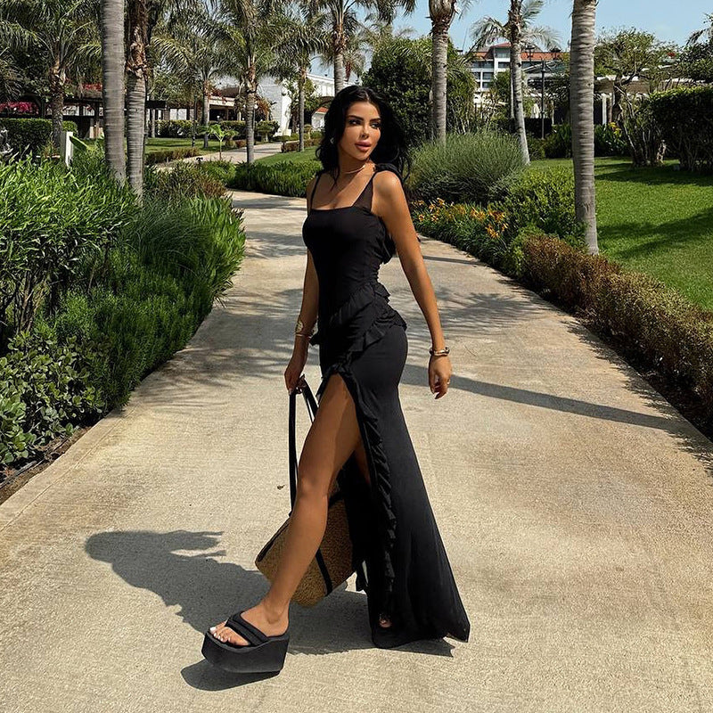 Damen Maxikleid mit seitlichem Schlitz und asymmetrischem Schnitt