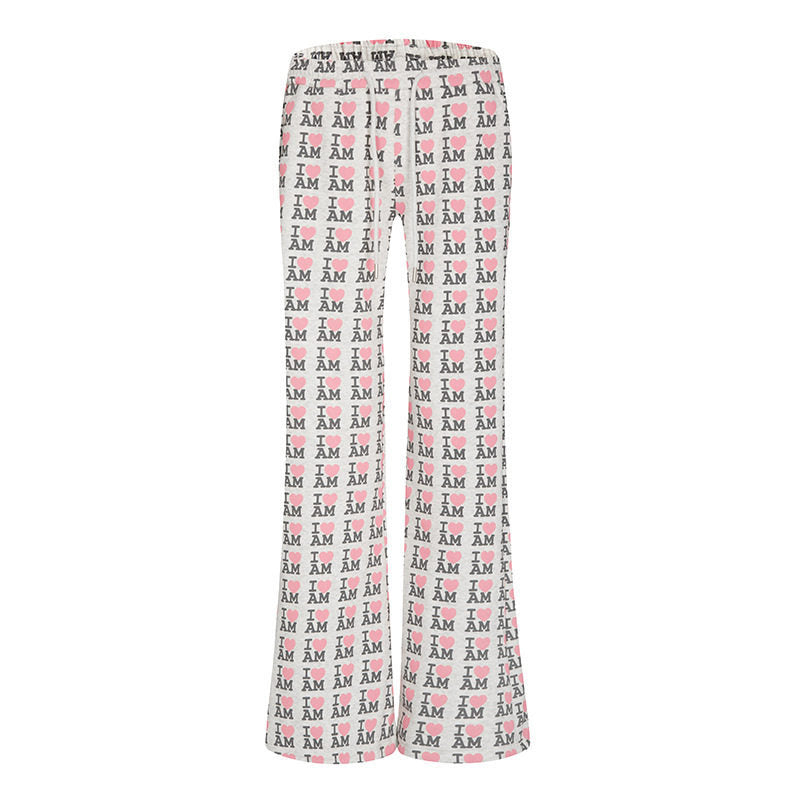 Damen High-Waist Loungehose mit ausgestelltem Beinschnitt, Kordelzug und Allover-Statement-Print Shop Nory
