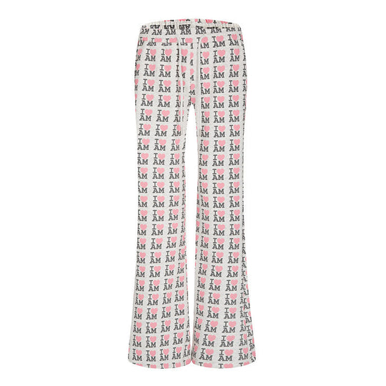 Damen High-Waist Loungehose mit ausgestelltem Beinschnitt, Kordelzug und Allover-Statement-Print Shop Nory