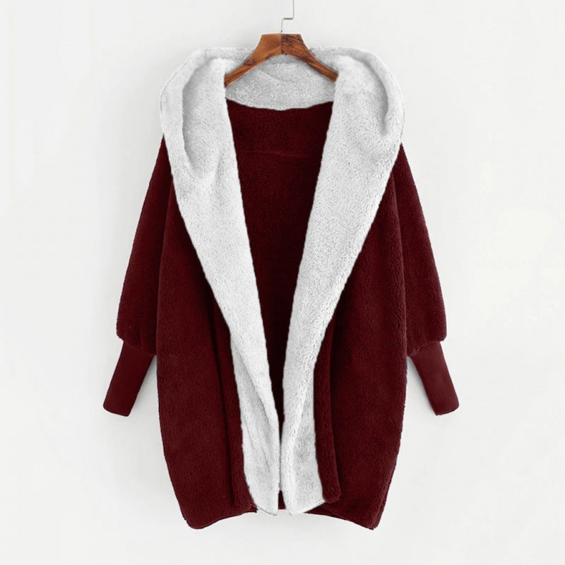 Damen Oversized Kunstfell-Kapuzenmantel mit kontrastierender Teddy-Innenseite und Rippbündchen Shop Nory