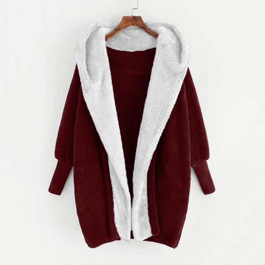 Damen Oversized Kunstfell-Kapuzenmantel mit kontrastierender Teddy-Innenseite und Rippbündchen Shop Nory