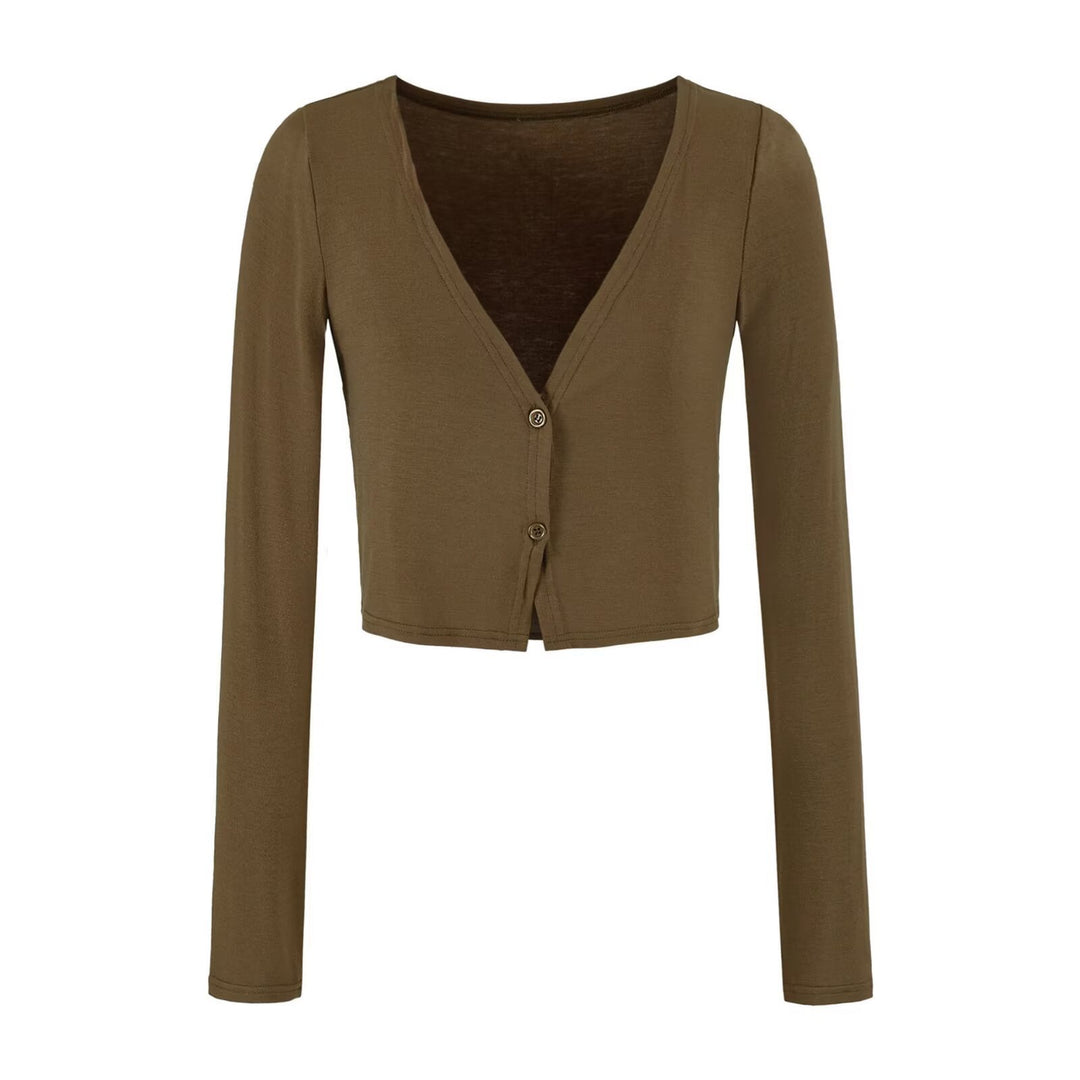 Damen Kurzer Feinstrick-Cardigan mit tiefem V-Ausschnitt und knöpfbarer Front Shop Nory