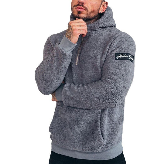Herren nan sportiver Teddyfleece-Hoodie mit schmaler Passform und Kängurutasche Shop Nory