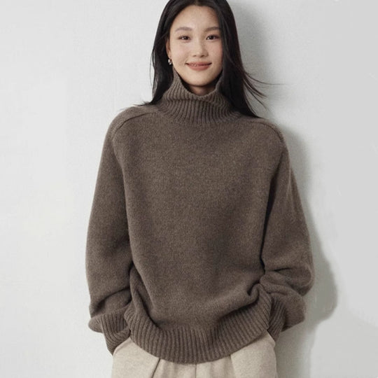 Damen Rollkragenpullover aus feinem Wollmix mit geradem Schnitt und breitem Rippkragen Shop Nory
