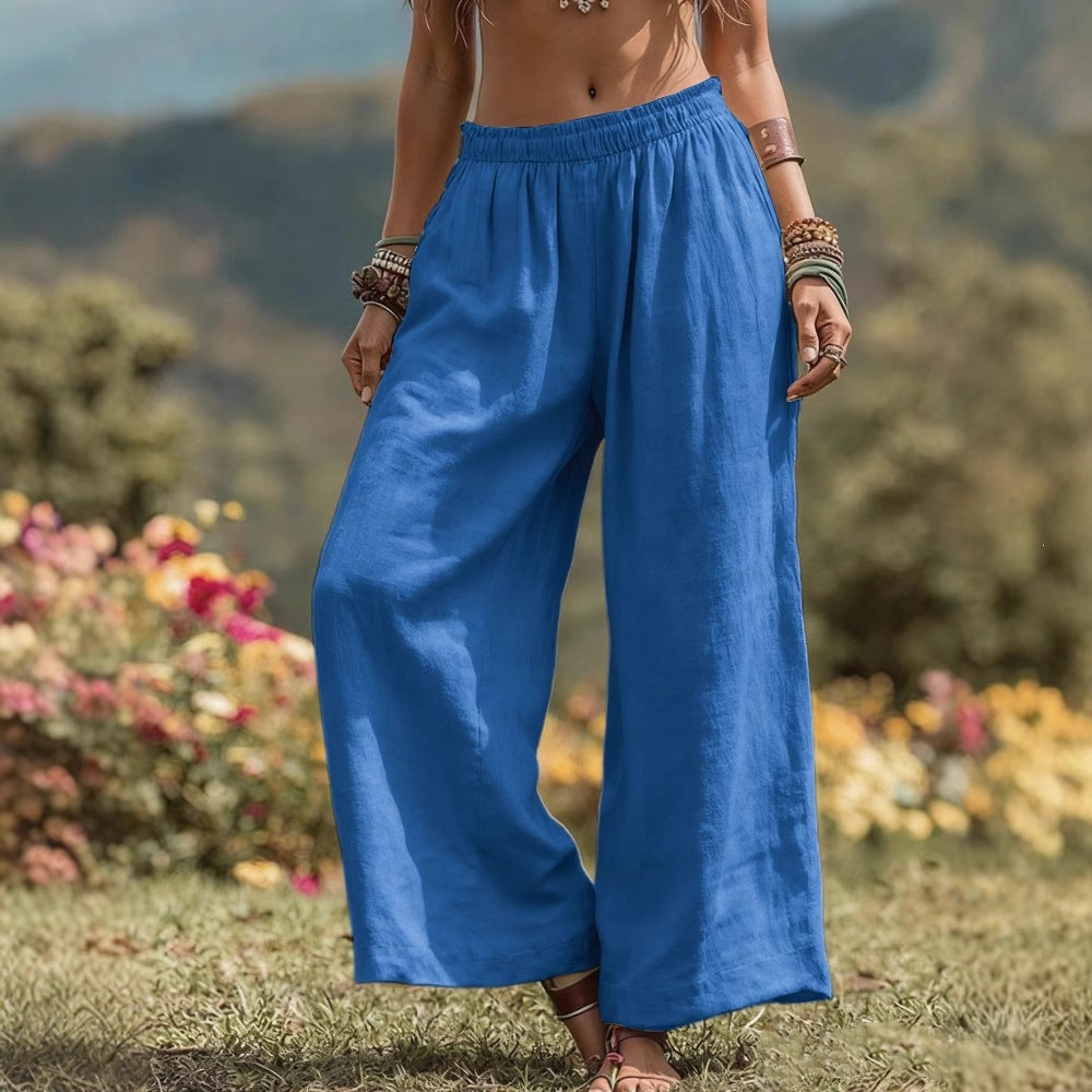 Damen Weite Leinenoptik Palazzo‑Hose mit elastischem Bund und Taschen Shop Nory