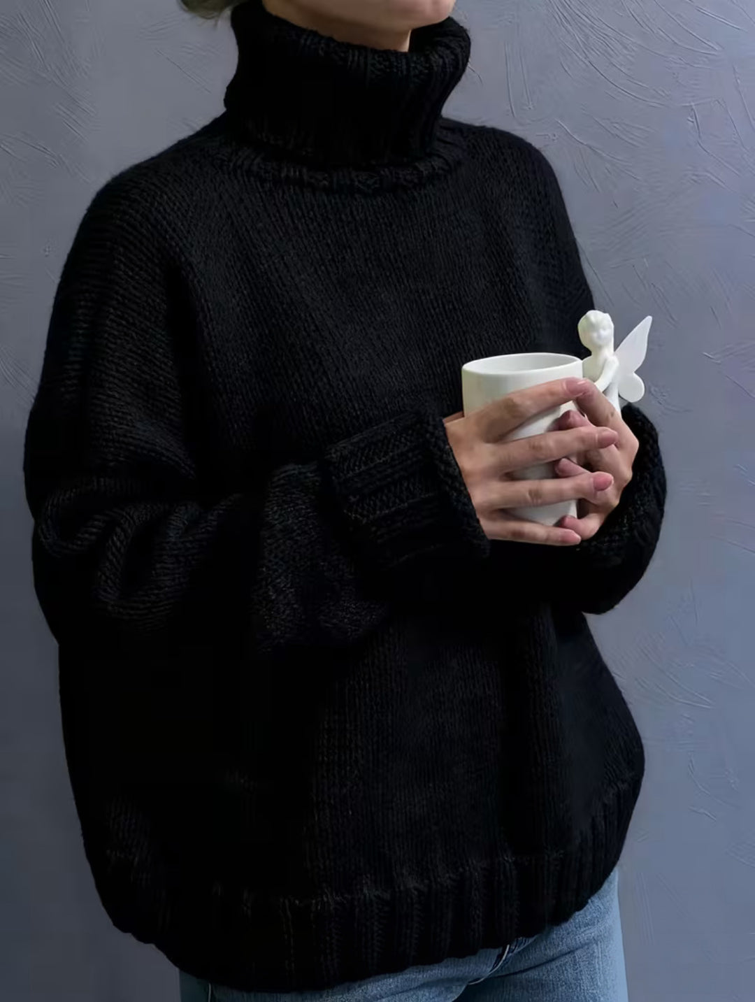 Damen Oversize-Rollkragenpullover im Fluffy-Mix mit breiten gerippten Bündchen Shop Nory