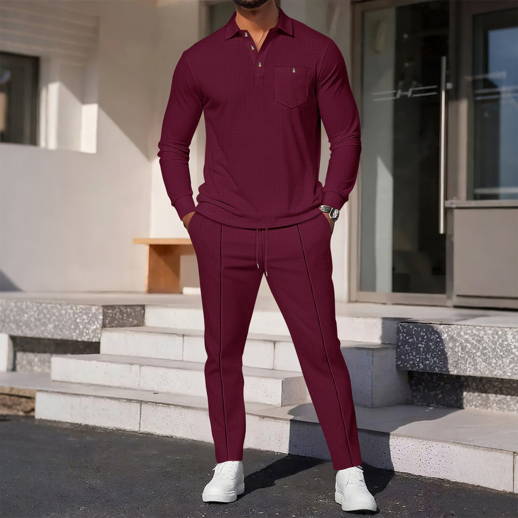 Herren eleganter Freizeitanzug mit strukturiertem Oberteil und modischen Hosen
