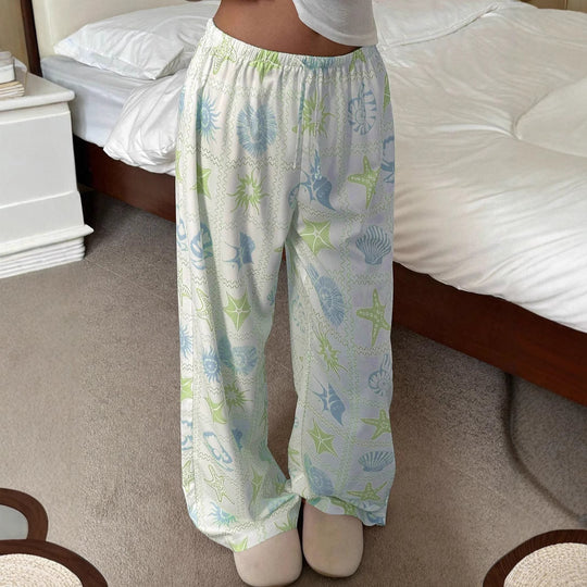 Damen Weite Loungehose mit elastischem Bund und Muschelprint Shop Nory