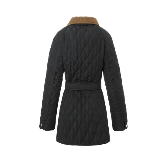 Damen Lange Steppjacke-Mantel mit tailliertem Gürtel und Kontrast-Cordkragen Shop Nory