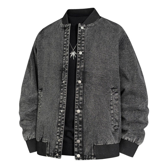 Herren Denim-Bomberjacke mit Rippkragen und Druckknopfverschluss Shop Nory