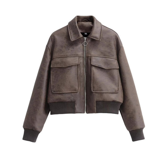 Damen nan kurzer Bomberjacke in Veloursleder‑Optik mit großen Pattentaschen und Rippbündchen Shop Nory