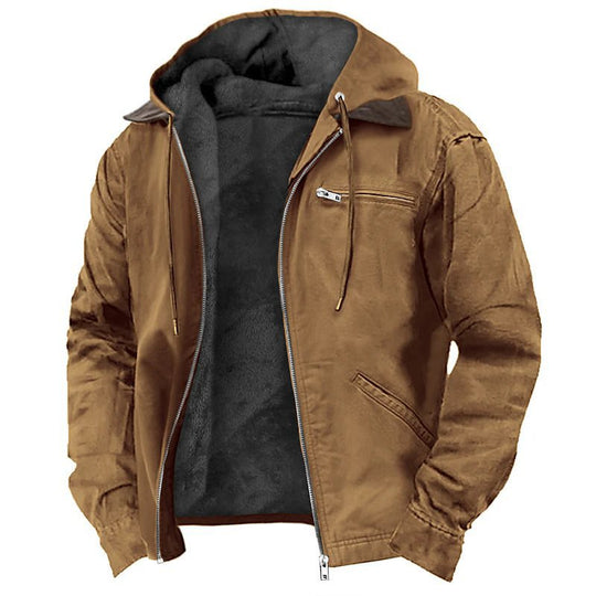 Herren Gefütterte Kapuzenjacke mit Teddyfutter, winddichtem Canvas und Reißverschlusstaschen Shop Nory