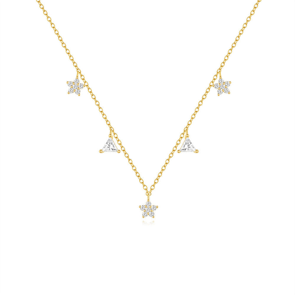 925 Sterling Silber Zirkon Kabelkette Plattierung Dreiecksblume Multi Charms Halskette | Shop Nory