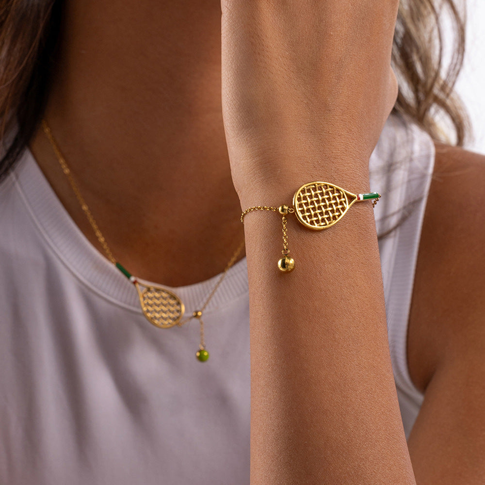 Damen Halskette mit Tennis-Motiv und hypoallergener Edelstahlverarbeitung Shop Nory